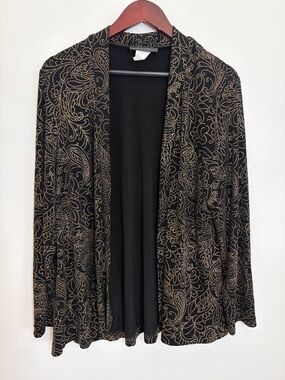 Connected Woman Black Open Front Cardigan with Gold Metallic Dots